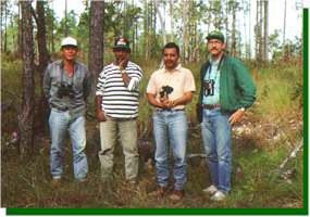 José Morales, James Cunningham, Martín Lezama, and David Wiedenfeld in pine savanna in northeastern Nicaragua.