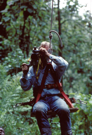 Neil developed ingenious methods for filming in the rain forest canopy
